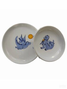 IKEA Smaskig Vintage 1999 Flying Dragon Plate & Bowl Set Porcelain 16558 Footed
